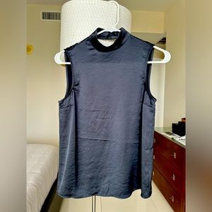 Express satin sleeveless top with low v lace back DARK GREY XS